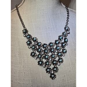 Amazing Vintage Purification Turquoise Swarovski Crystal Bib Floral Nightingale